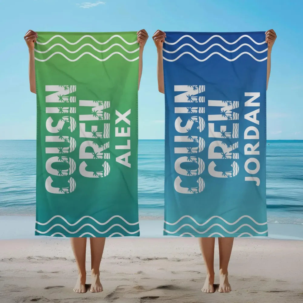 Personalized Cousin Crew Beach Towel, Matching Cousin Gift From Grandma or Aunt, Cousin Cruise Trip