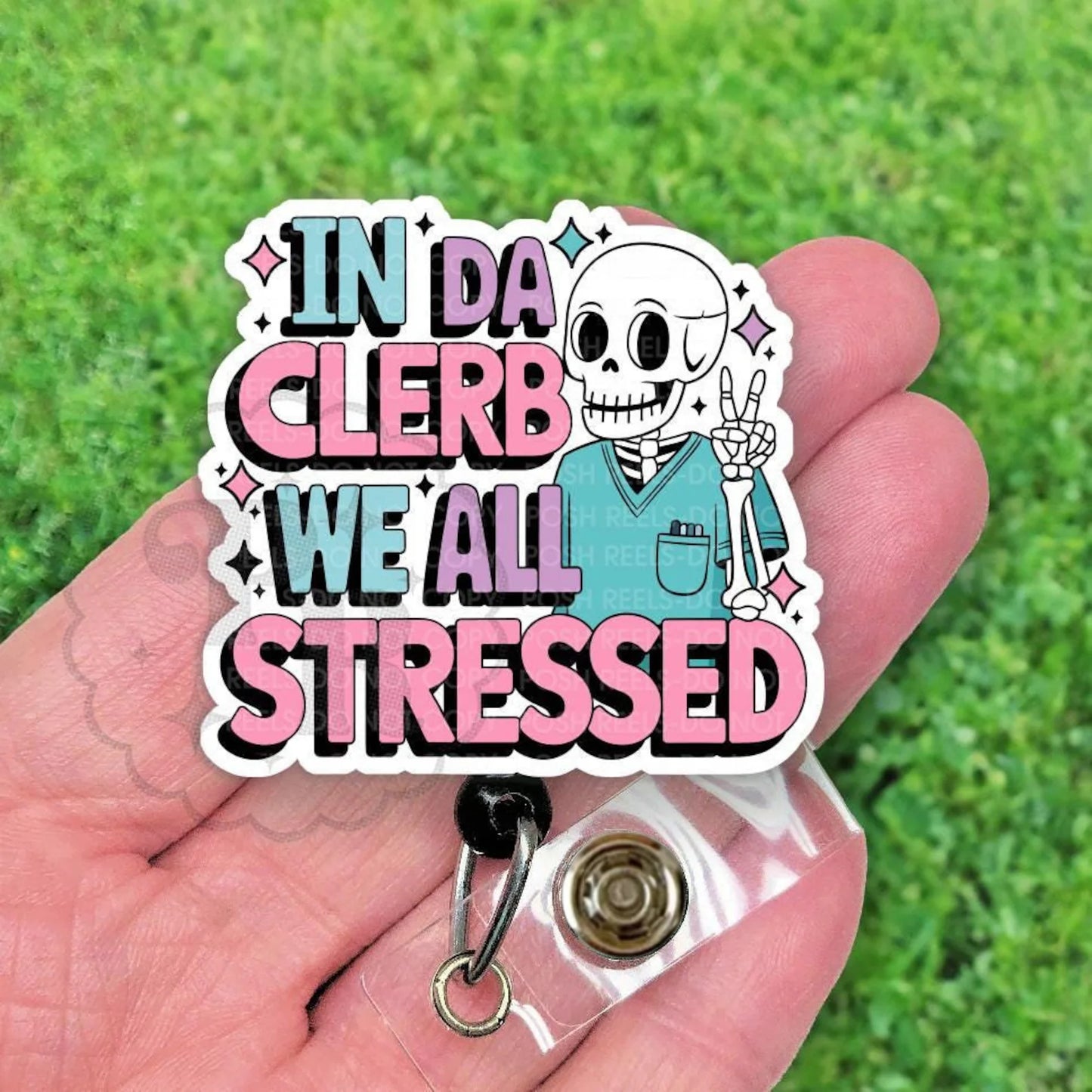 Funny Skeleton Nurse Badge Reel, Acrylic Retractable Badge ID Holder