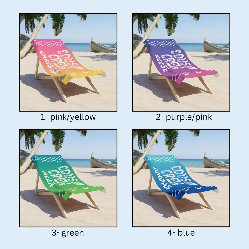 Personalized Cousin Crew Beach Towel, Matching Cousin Gift From Grandma or Aunt, Cousin Cruise Trip