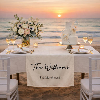 Personalisierte Tischbanner für die Hochzeit | Individueller Familienname & Jahr