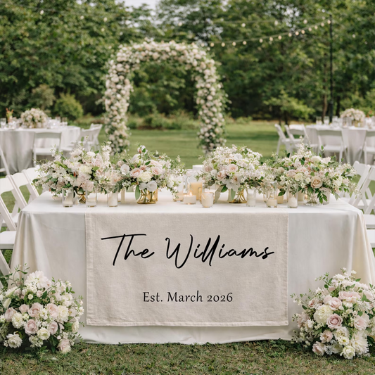 Bannière de table de mariage personnalisée | Nom de famille et année personnalisés