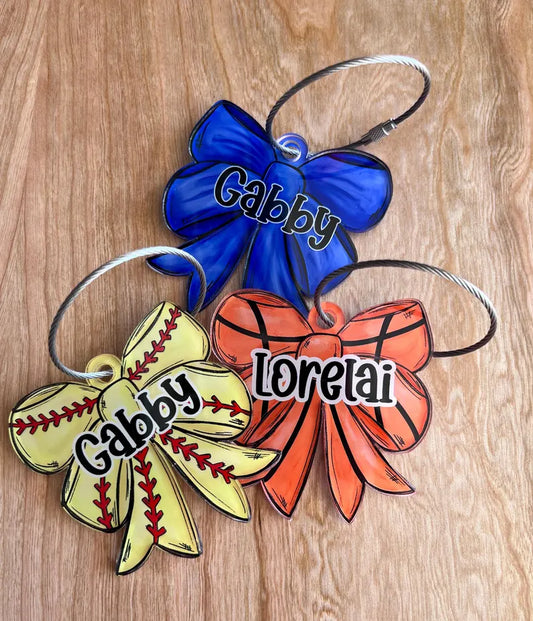 Custom Sports Bag Tag for Girls with Bow – Personalized Name Tag