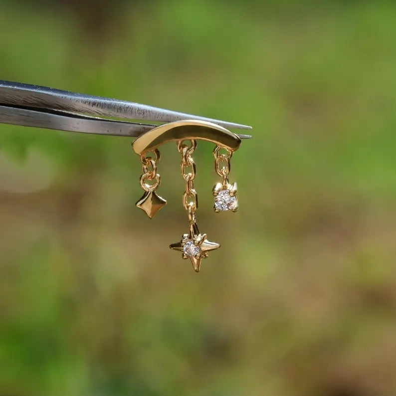 925 Sterling Silver Star Dangle Helix Earring | Hypoallergenic Cartilage Stud