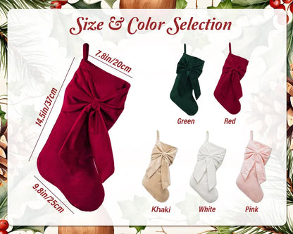 Personalized Velvet Christmas Stocking with Bow – Embroidered Name