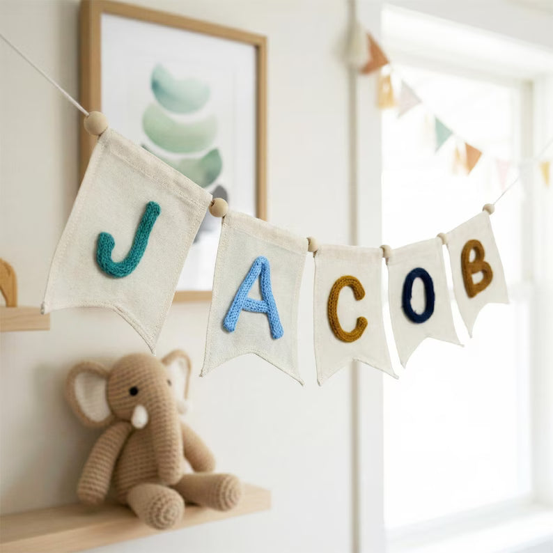 Personalized Yarn Name Banner | Custom Fabric Letter Garland Decor