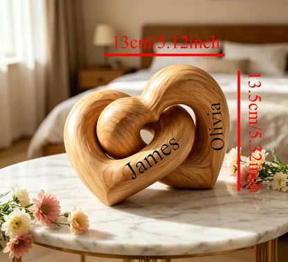 Personalized Wooden Interlocking Hearts with Couple Names | Romantic Gift