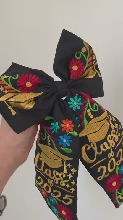 Mexican Graduation Embroidered "Class of 2025" Bow – Floral Design