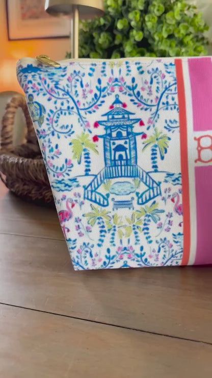 Mahjong Tiles Bag – Chinoiserie Monogram Pouch for Travel or Mahjong