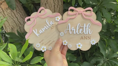 Birth Flower Name Sign – Wooden Baby Name Sign for Hospital & Nursery