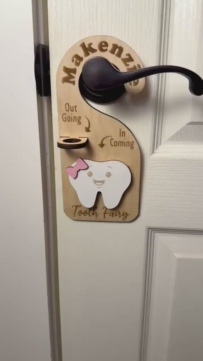 Personalized Tooth Fairy Door Hanger – Custom Name Tooth Holder with Jar
