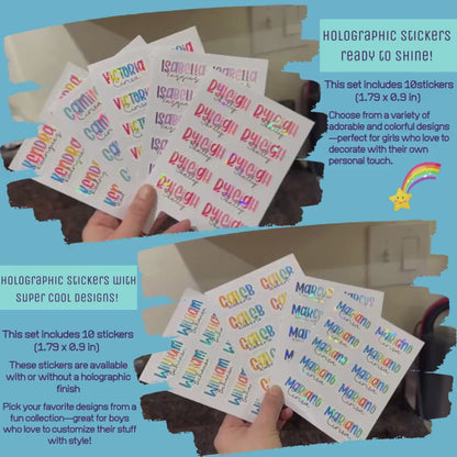 Custom Name Stickers – Waterproof Holographic School Labels  2 Sheets