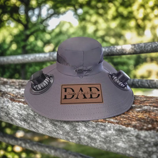 Personalized Dad Stamp Hat with Solar Fan – Outdoor Gift for Men