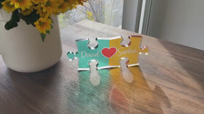 Personalized Puzzle Heart Name Sign – Acrylic Couple Home Decor