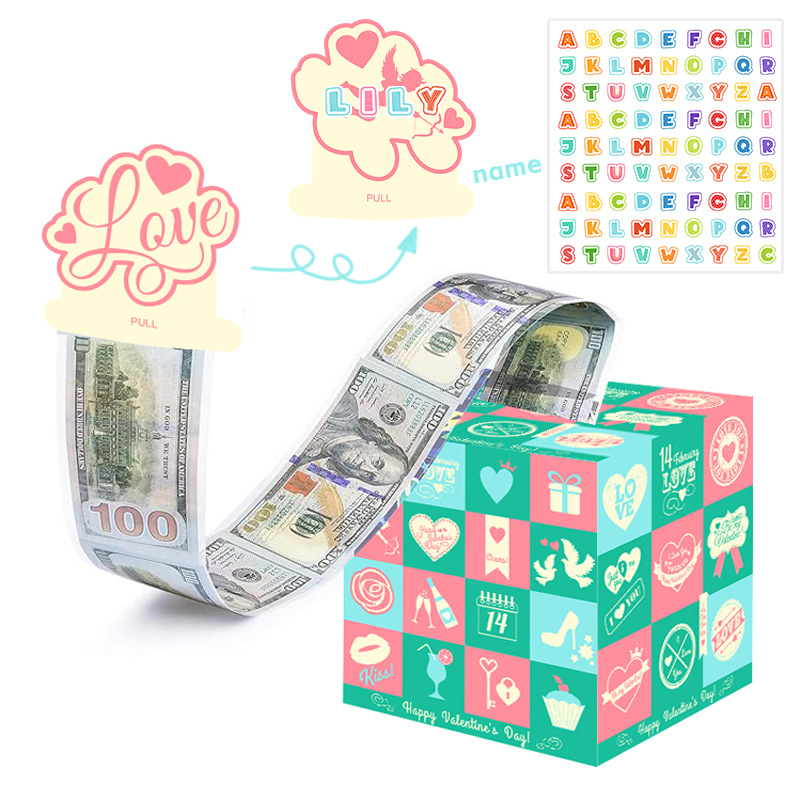 Personalized Valentine's Day Name Tags & Surprise Party Money Box - Customizable Romantic Decor for Special Celebrations