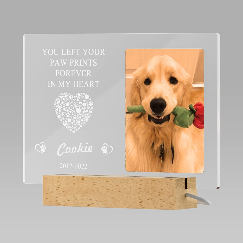 Personalisierter Gedenkrahmen aus Holz und Acryl für Haustiere – Anpassbares Foto- und Textdenkmal für Haustiere 🐾