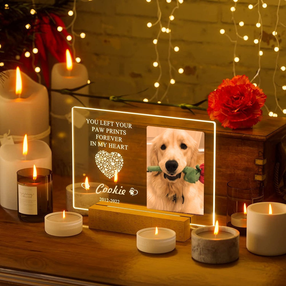 Personalisierter Gedenkrahmen aus Holz und Acryl für Haustiere – Anpassbares Foto- und Textdenkmal für Haustiere 🐾